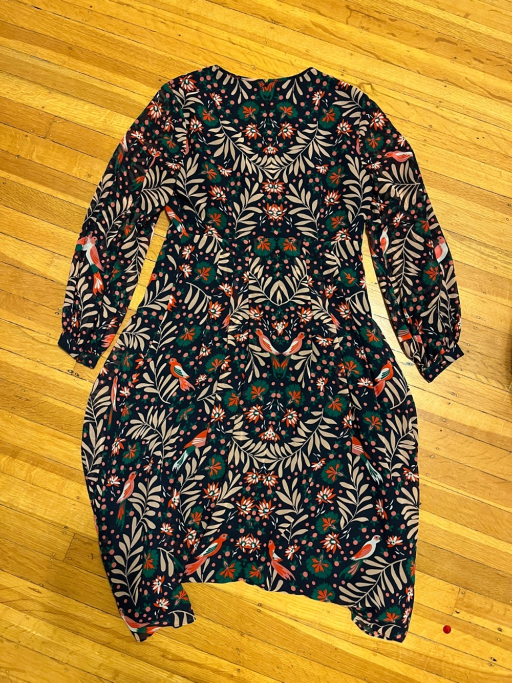 Boden flowy airy floral parrot navy Ada midi dress pouf sleeves 6P tropical prep - Picture 6 of 9